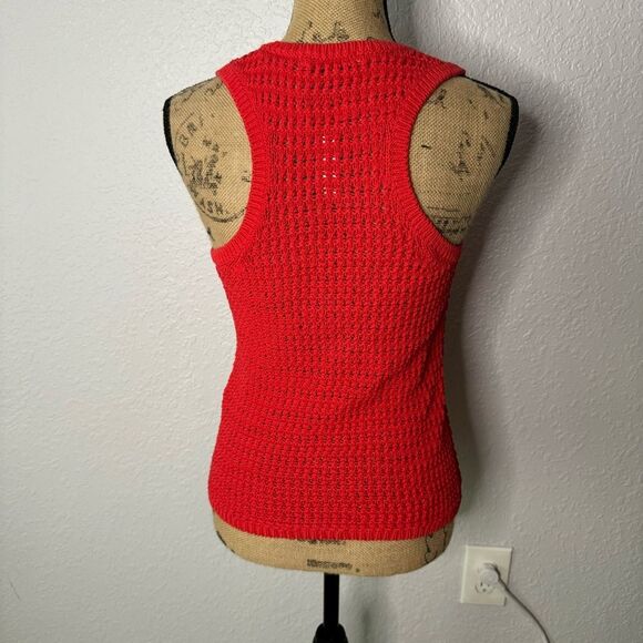 NWT Madewell Crochet Knit Crewneck Sweater Tank Red Size S Grandma Fitted Retro - Picture 10 of 11